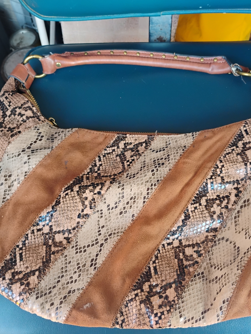 Tan Snake-Print Shoulder Bag